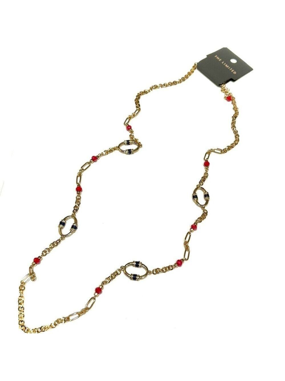 The Limited Gold Tone Necklace Red Blue NWT